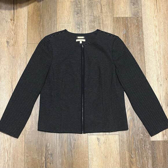 Talbots Luxe Italian Knit Striped Zip Blazer Jacket Womens 16 Black Gold Classic - Picture 2 of 7